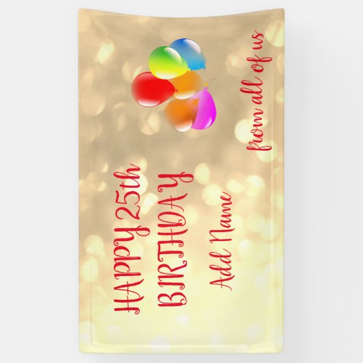 Kleurrijk ballonontwerp Happy 25th Birthday Spandoek (Verticaal)