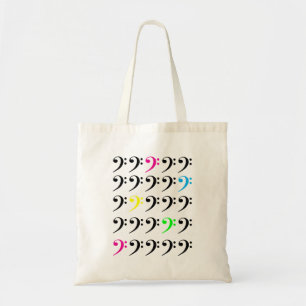 Kleurrijk Bass Clef Rasterpatroon voor Musici Tote Bag
