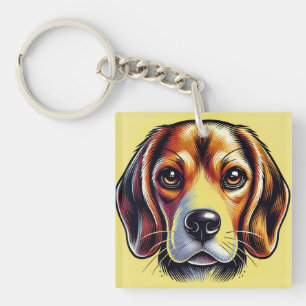 Kleurrijk Beagle Portret Voor Hondenliefhebbers Sleutelhanger