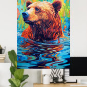 Kleurrijk Beer Abstract schilderen Cabine Art Poster (Thuiskantoor)