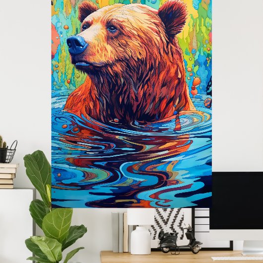 Kleurrijk Beer Abstract schilderen Cabine Art Poster (Thuiskantoor)