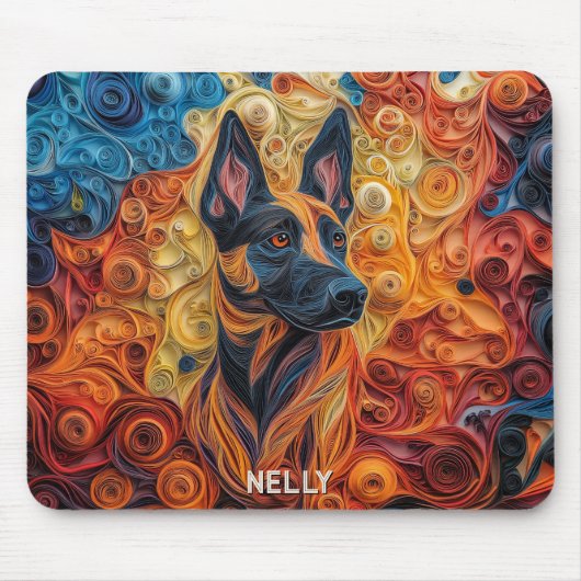 Kleurrijk Belgisch Malinois Papier Quilling Portre Muismat (Voorkant)