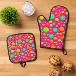 Kleurrijk belpop van kleurontwerp ovenwant & pannenlap set