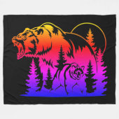 Kleurrijk Beren silhouet met bos en zonsondergang Fleece Deken (Voorkant (Horizontaal))