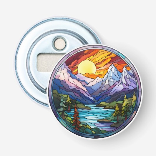 Kleurrijk berglandschap flesopener button flesopener (Voorkant)