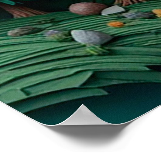 Kleurrijk berglandschap met rivier, bomen poster (Hoek)