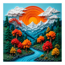 Kleurrijk berglandschap met rivier, bomen