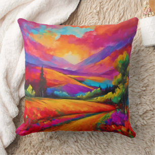 Kleurrijk berglandschap zonsondergang schilderij kussen