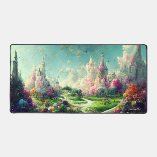 Kleurrijk betoverd panoramisch landschap bureaumat (Voorkant)