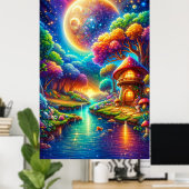 Kleurrijk betoverd rivierlandschap poster (Thuiskantoor)