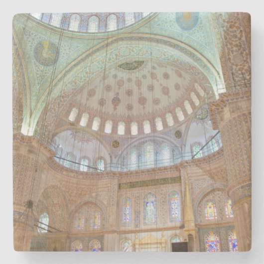 Kleurrijk binnenste plafond van blauwe moskee stenen onderzetter (Voorkant)