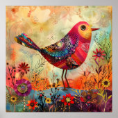 KLEURRIJK BIRD MIXED MEDIA POSTER (Voorkant)