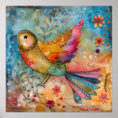 KLEURRIJK BIRD MIXED MEDIA POSTER (Voorkant)