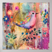 KLEURRIJK BIRD MIXED MEDIA POSTER (Voorkant)