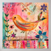 KLEURRIJK BIRD MIXED MEDIA POSTER (Voorkant)
