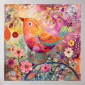 KLEURRIJK BIRD MIXED MEDIA POSTER (Voorkant)