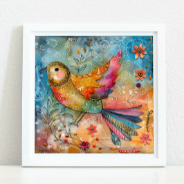 KLEURRIJK BIRD MIXED MEDIA POSTER