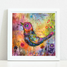 KLEURRIJK BIRD MIXED MEDIA POSTER