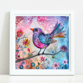 KLEURRIJK BIRD MIXED MEDIA POSTER