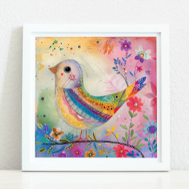 KLEURRIJK BIRD MIXED MEDIA POSTER