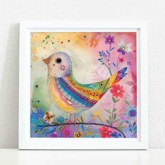 KLEURRIJK BIRD MIXED MEDIA POSTER