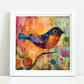 KLEURRIJK BIRD MIXED MEDIA POSTER