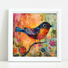 KLEURRIJK BIRD MIXED MEDIA POSTER