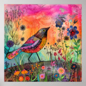 KLEURRIJK BIRD MIXED MEDIA POSTER (Voorkant)