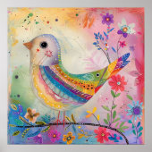 KLEURRIJK BIRD MIXED MEDIA POSTER (Voorkant)