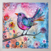KLEURRIJK BIRD MIXED MEDIA POSTER (Voorkant)