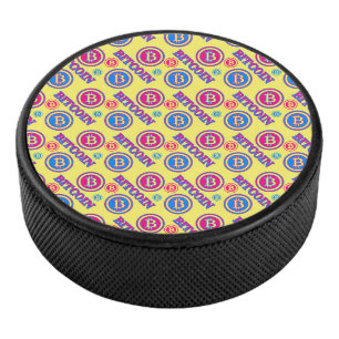 Kleurrijk Bitcoin-patroon Hockey Puck