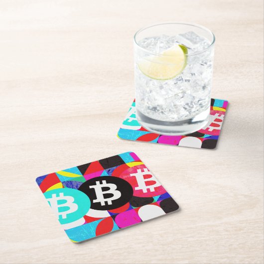 Kleurrijk Bitcoin-patroon Kartonnen Onderzetters (Insitu)