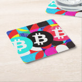 Kleurrijk Bitcoin-patroon Kartonnen Onderzetters (Schuin)
