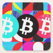 Kleurrijk Bitcoin-patroon Kartonnen Onderzetters (Voorkant)