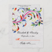 Kleurrijk blad op grijze huwelijksplaatskaart kaart (Voorkant / Achterkant)