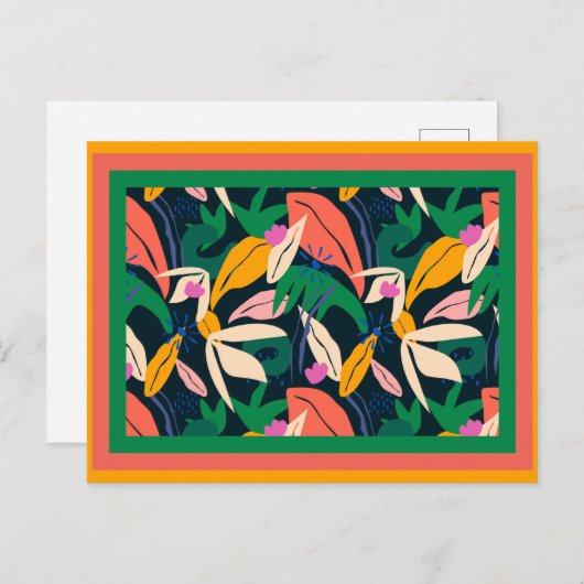 Kleurrijk bladpatroon omgeven briefkaart (Voorkant / Achterkant)