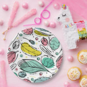 Kleurrijk bladpatroon Roze en blauwe l Verjaardag Papieren Bordje (Feest)