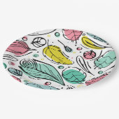 Kleurrijk bladpatroon Roze en blauwe l Verjaardag Papieren Bordje (Gekanteld)