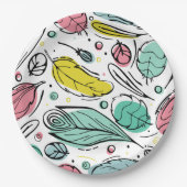 Kleurrijk bladpatroon Roze en blauwe l Verjaardag Papieren Bordje (Voorkant)