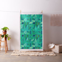 Kleurrijk bladpatroon stof, groen turquoise stof