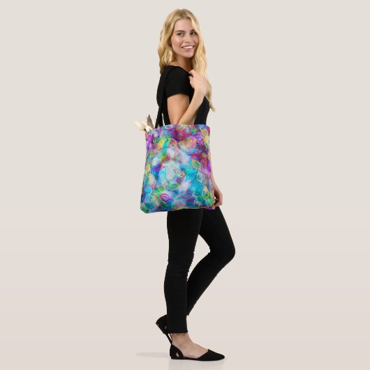 Kleurrijk bladpatroon tote bag (Op model)