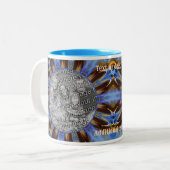 Kleurrijk Blauw Abstract Lijst Creëer Uw Eigen Fot Tweekleurige Koffiemok (Voorkant links)