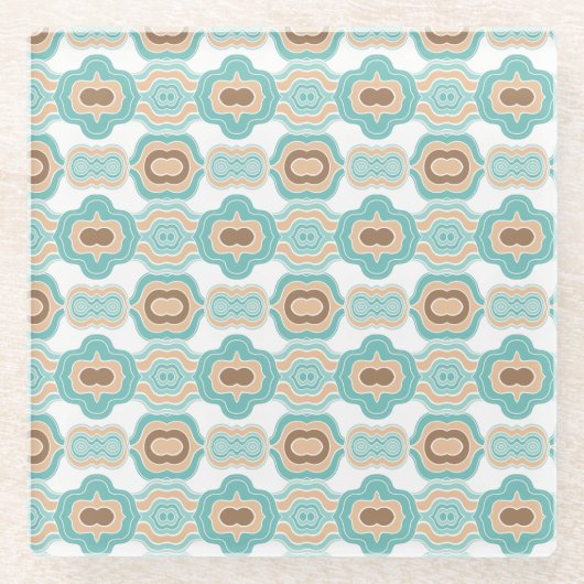 Kleurrijk blauw/bruin/bruin medaillon glazen onderzetter (Voorkant)