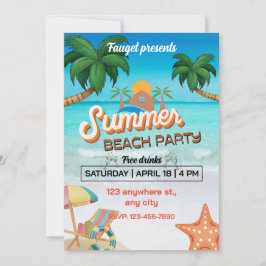 Kleurrijk Blauw en Bruin Zomerstrand Party Poster Kaart