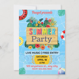 Kleurrijk Blauw en Bruin Zomerstrand Party Poster Kaart