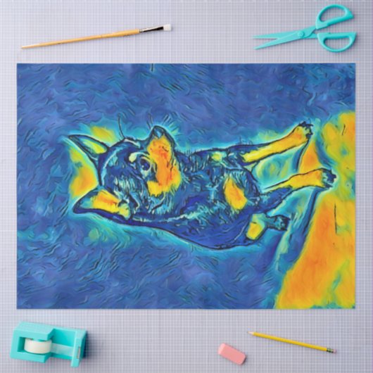 Kleurrijk Blauw en Geel Chihuahua Decoupage Papier (Craft)