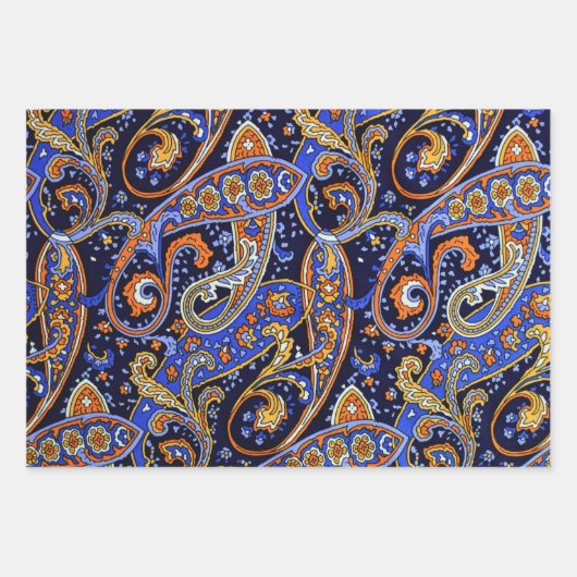 Kleurrijk  blauw en Oranje Paisley Pattern C Inpakpapier Vel (Voorkant 2)