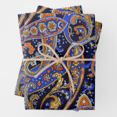 Kleurrijk  blauw en Oranje Paisley Pattern C Inpakpapier Vel (In situ)