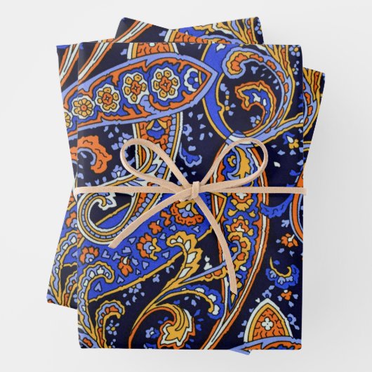 Kleurrijk  blauw en Oranje Paisley Pattern C Inpakpapier Vel (In situ)