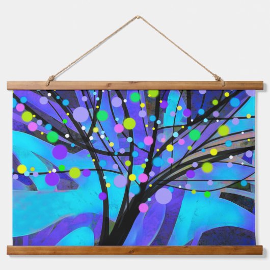 kleurrijk blauw en paars modern kunstboomontwerp hangend wandkleed (Voorkant)